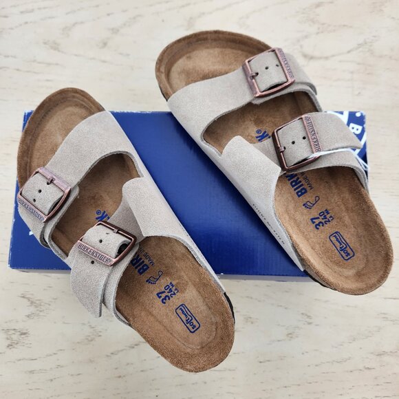 Birkenstock Arizona Suede Leather Sandal - Taupe, Size EU: 37 (US: 6-6.5) NWT - Picture 2 of 10